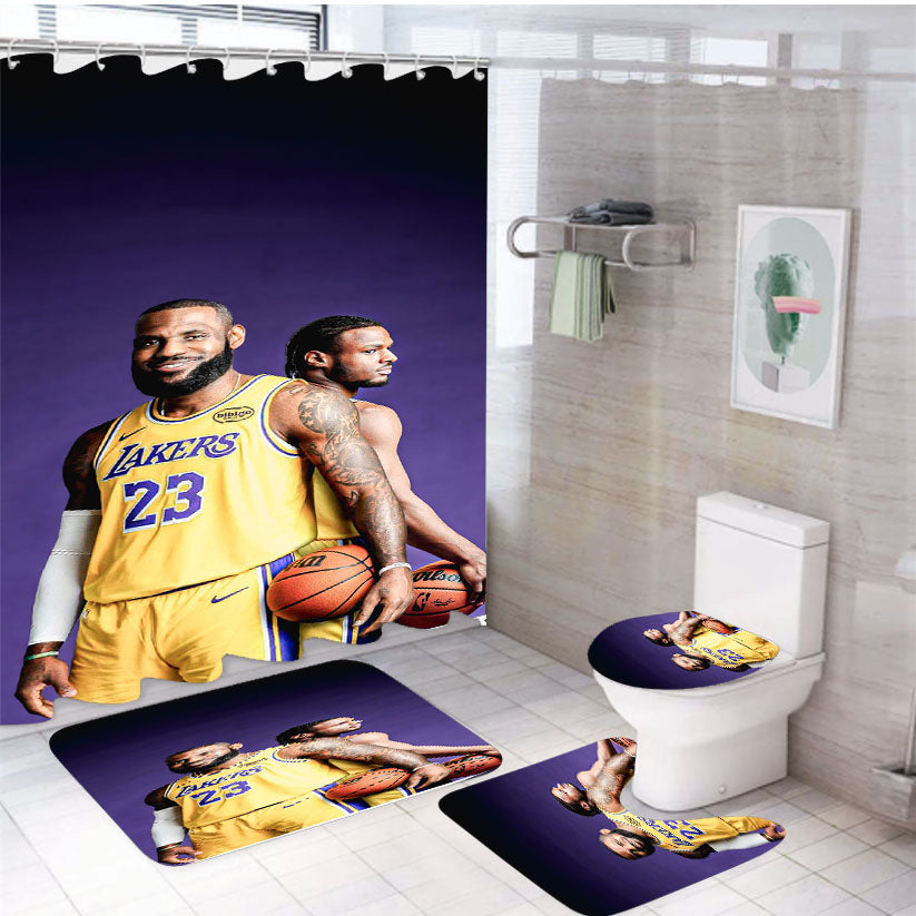 Bronny & Lebron James White Shower Curtain Set Fabric Waterproof