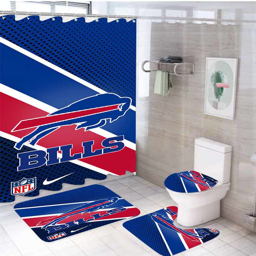 Buffalo Bills White Shower Curtain Set Fabric Waterproof