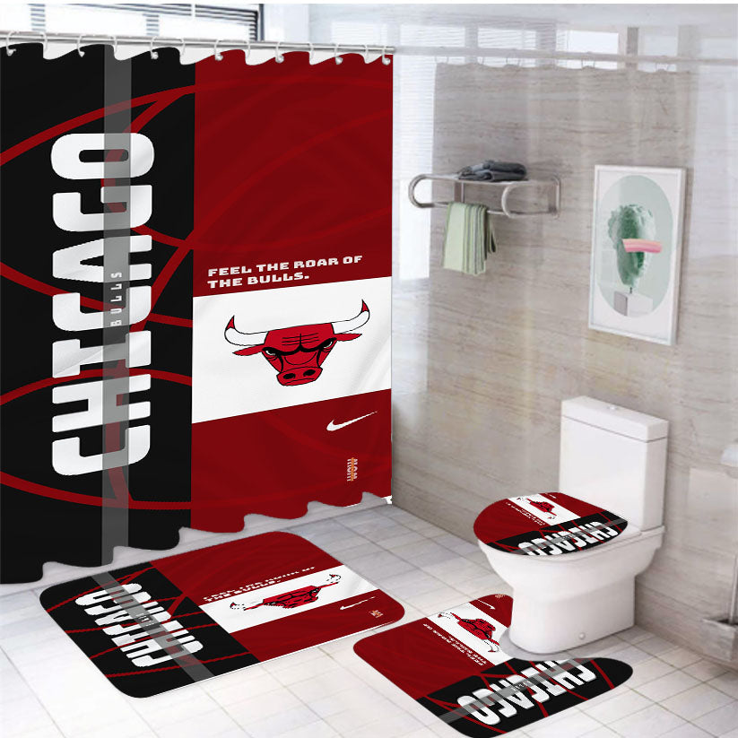 Chicago Bulls White Shower Curtain Set Fabric Waterproof