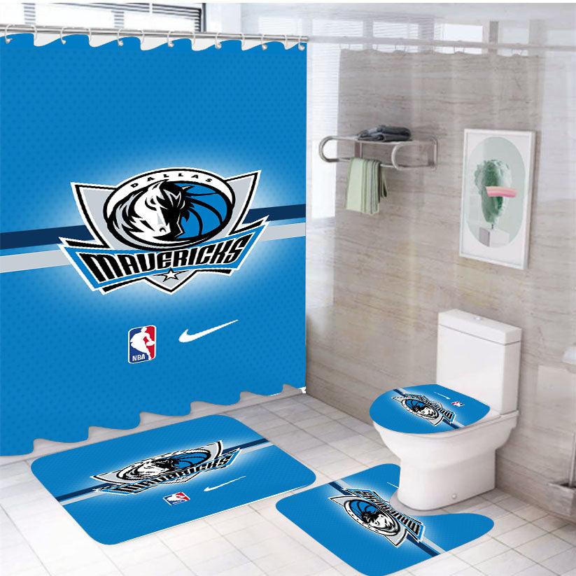 Dallas Mavericks White Shower Curtain Set Fabric Waterproof