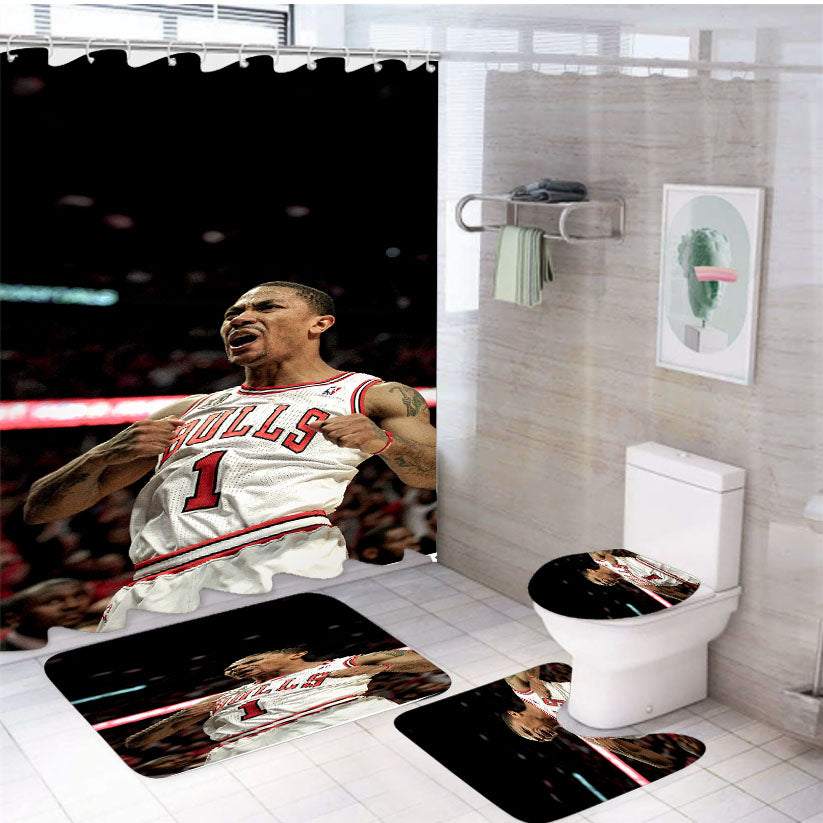Derrick Rose White Shower Curtain Set Fabric Waterproof