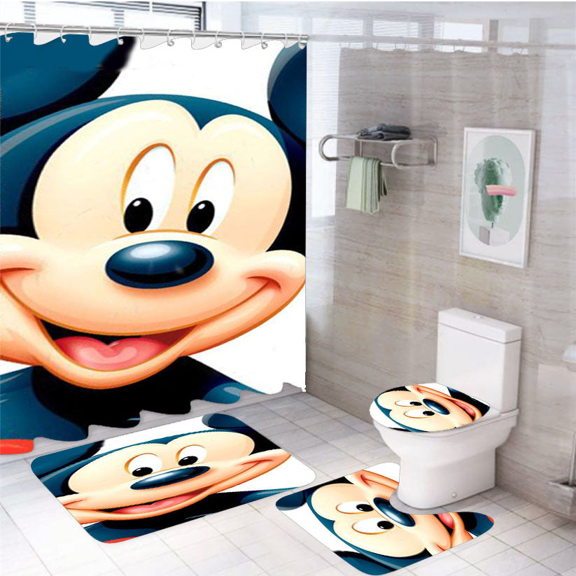 Disney Mickey Mouse White Shower Curtain Set Fabric Waterproof