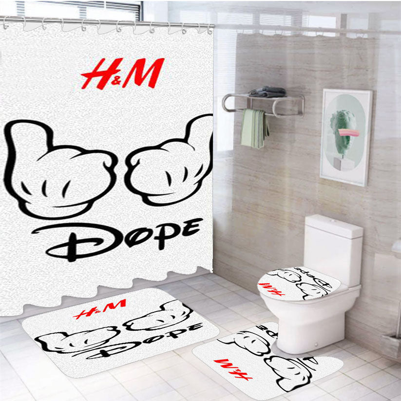 Dope Mickey Mouse H&M White Shower Curtain Set Fabric Waterproof