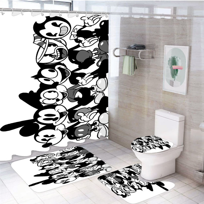 Felix Oswald Mickey Bendy White Shower Curtain Set Fabric Waterproof