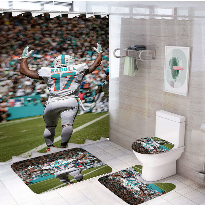 Jaylen Waddle, Miami Dolphins White Shower Curtain Set Fabric Waterproof