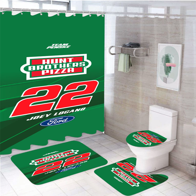 Joey Logano - Hunt Brothers Pizza White Shower Curtain Set Fabric Waterproof