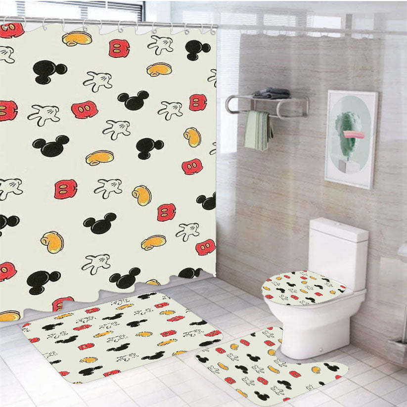 Mickey Pattern Back Case Phone White Shower Curtain Set Fabric Waterproof