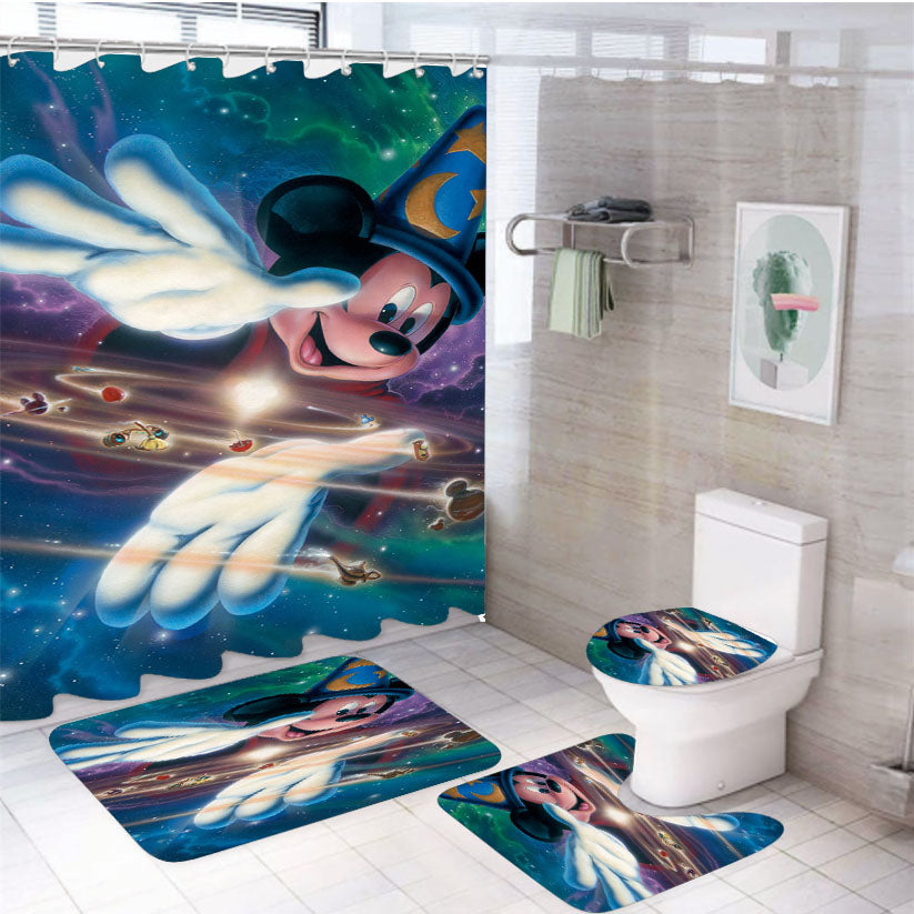 Mickey Universe White Shower Curtain Set Fabric Waterproof