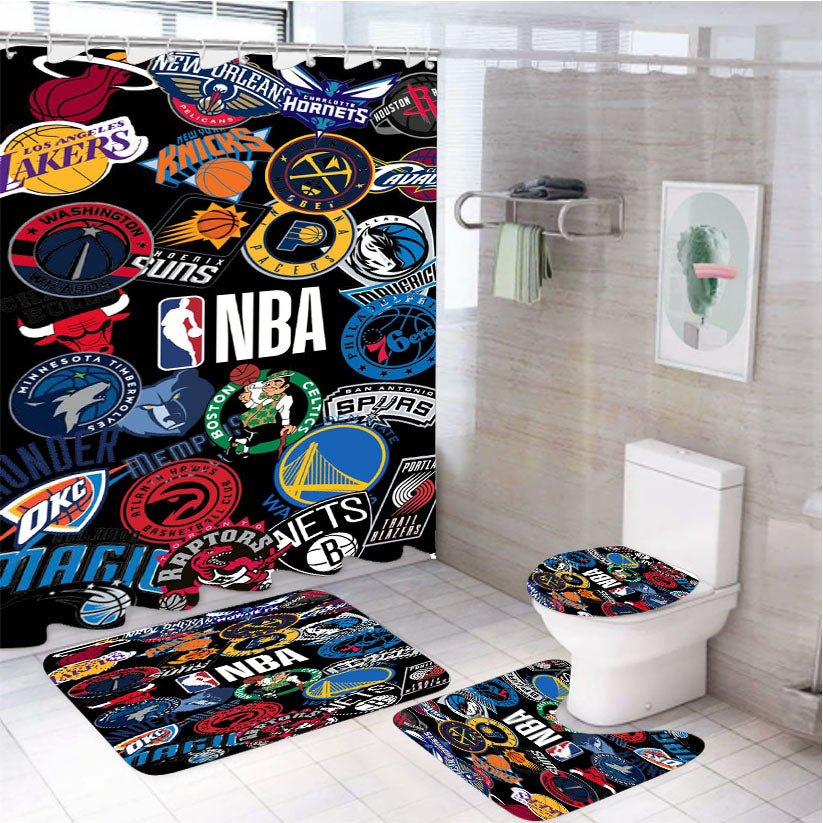 New Nba Wallpaper White Shower Curtain Set Fabric Waterproof