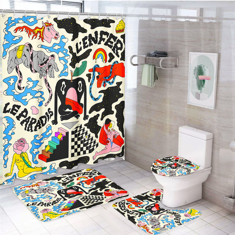Pattern Pony White Shower Curtain Set Fabric Waterproof