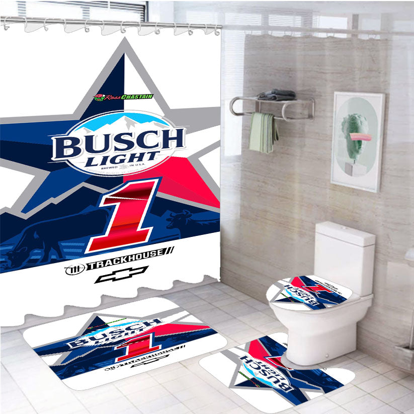 Ross Chastain - Busch Light White Shower Curtain Set Fabric Waterproof