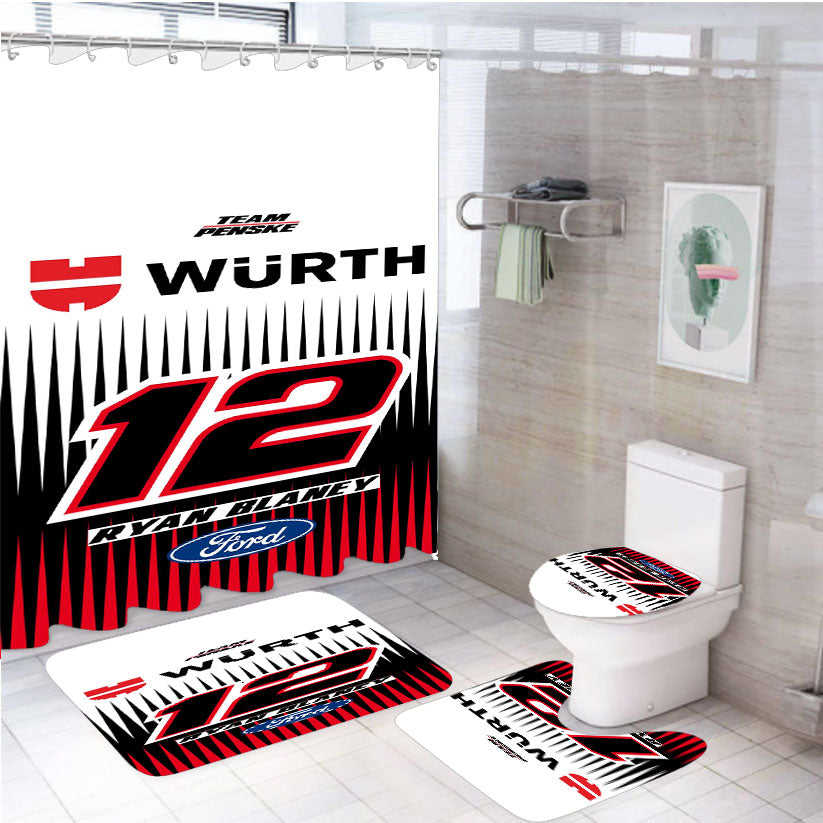 Ryan Blaney - Wurth White Shower Curtain Set Fabric Waterproof