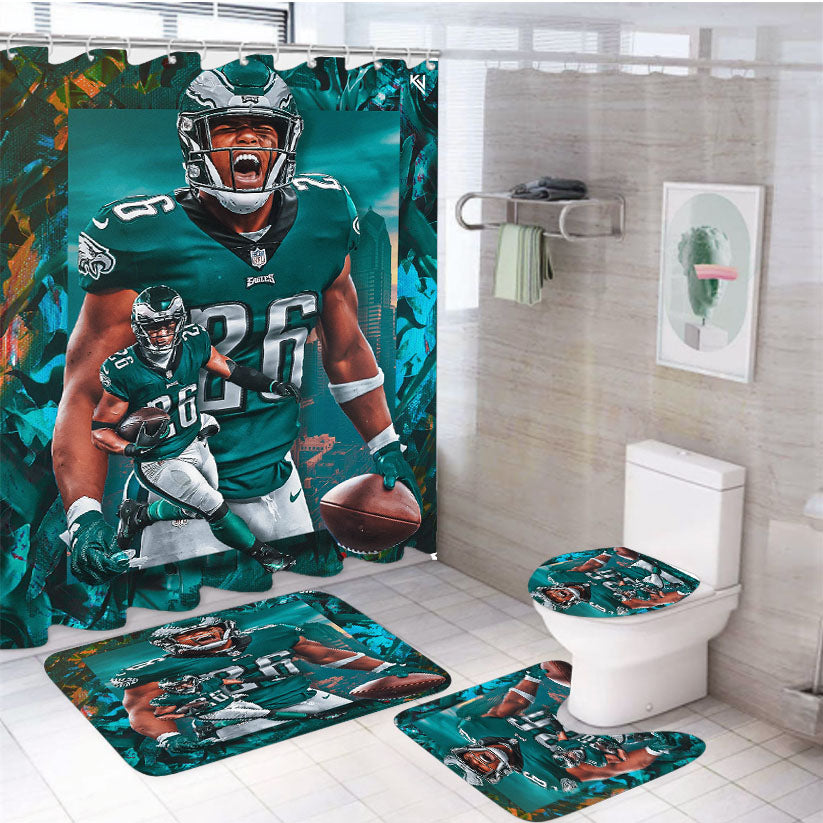 Saquon Barkley White Shower Curtain Set Fabric Waterproof