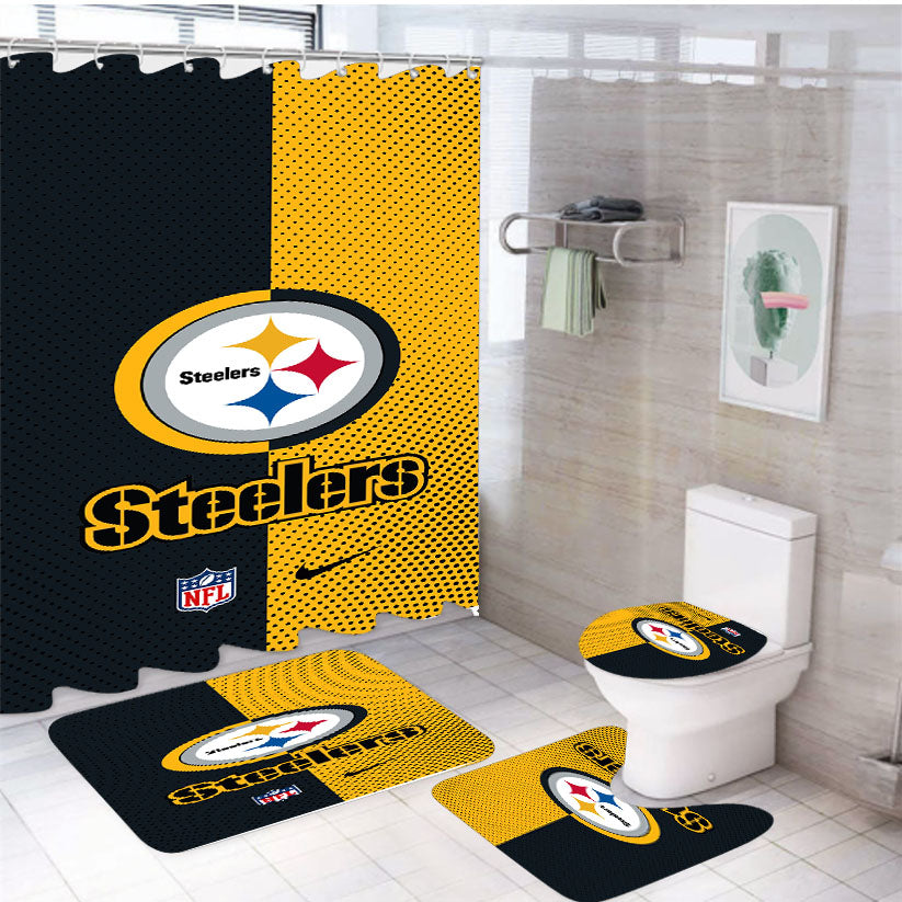 Steelers White Shower Curtain Set Fabric Waterproof