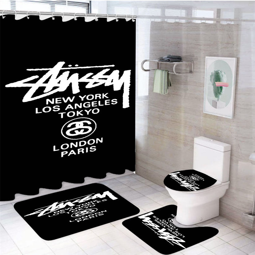 Stussy White Shower Curtain Set Fabric Waterproof