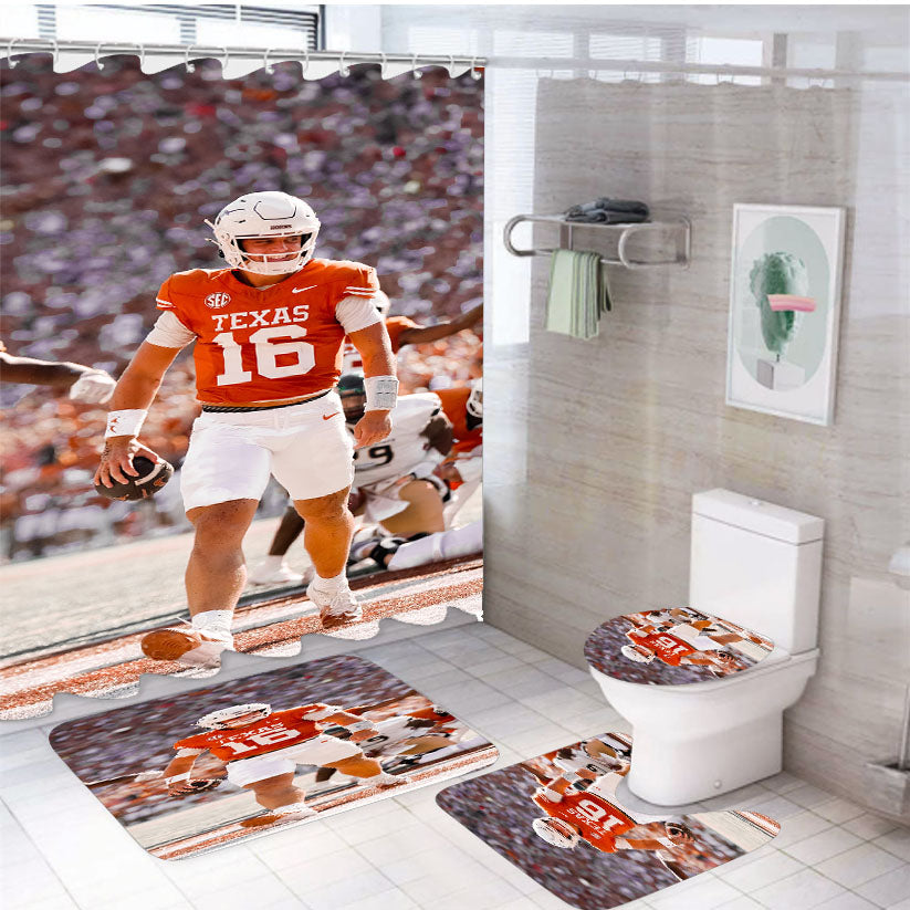 Texas Longhorns Arch Manning White Shower Curtain Set Fabric Waterproof