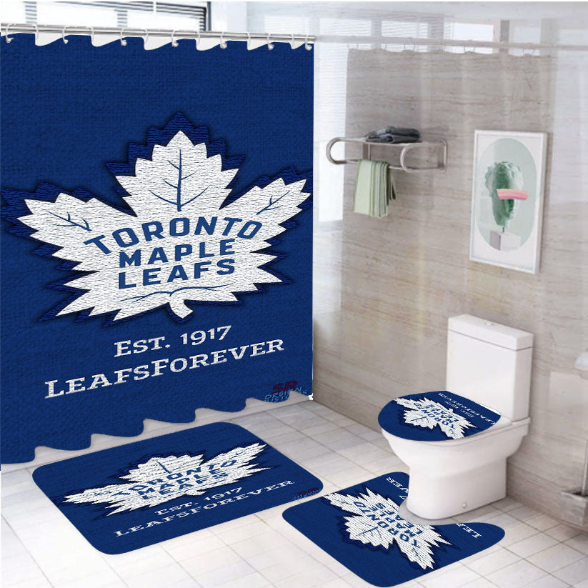 Toronto Maple Leafs White Shower Curtain Set Fabric Waterproof