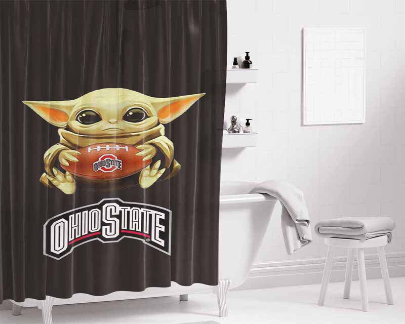 Baby Yoda Hug Ohio State Buckeyes Mandalorian Bathroom Shower Curtain Fabric Waterproof | 66 X 72 Inch