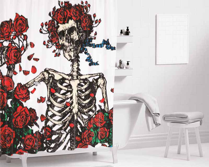 Grateful Dead Bones And Roses Bathroom Shower Curtain Fabric Waterproof | 66 X 72 Inch