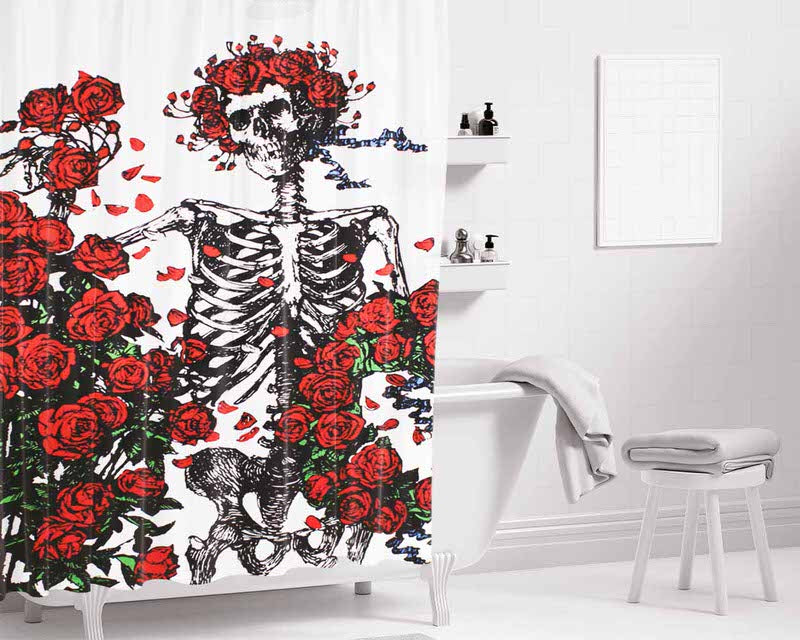 Grateful Dead Skeleton Bones And Roses Bathroom Shower Curtain Fabric Waterproof | 66 X 72 Inch