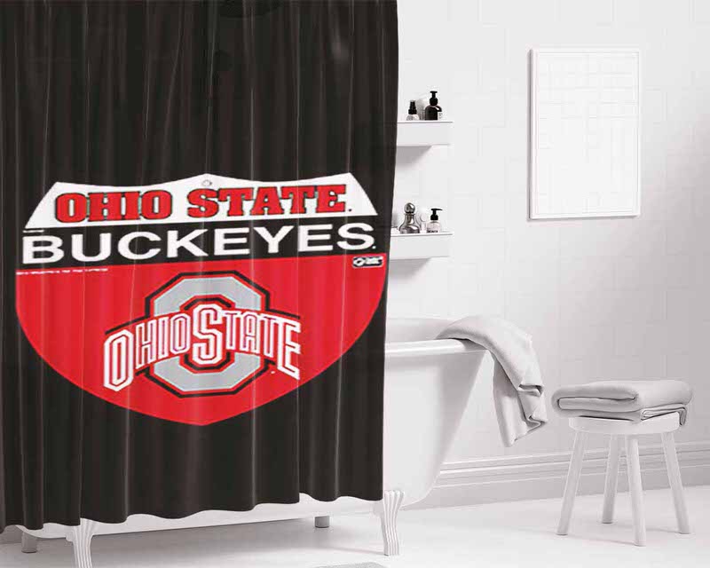 Ohio State Buckeyes Logo Black Bathroom Shower Curtain Fabric Waterproof | 66 X 72 Inch