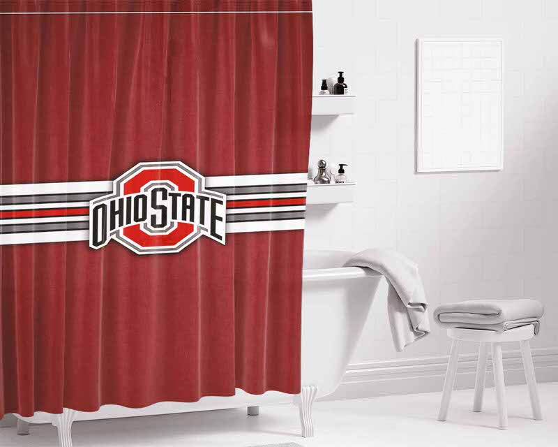 Ohio State Buckeyes Vintage Stripe Bathroom Shower Curtain Fabric Waterproof | 66 X 72 Inch