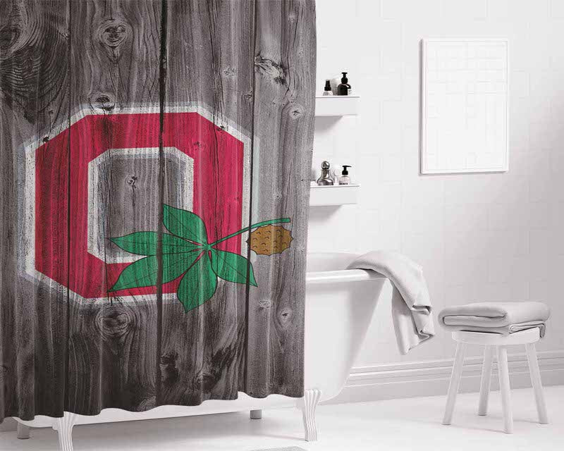 Ohio State Logo Dark Wood Wallpaper Bathroom Shower Curtain Fabric Waterproof | 66 X 72 Inch