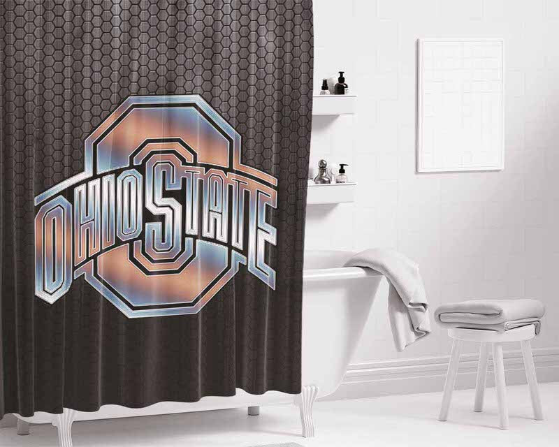 Ohio State Silver Metal Emblem Bathroom Shower Curtain Fabric Waterproof | 66 X 72 Inch