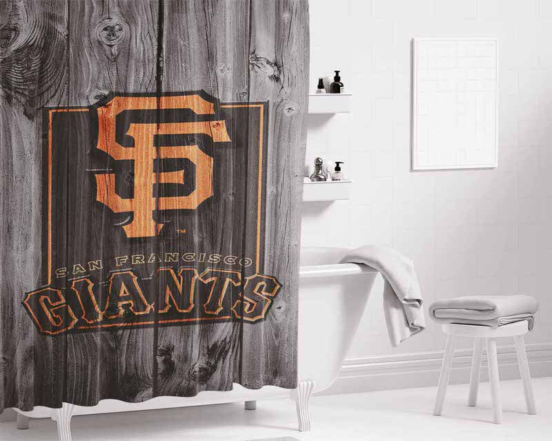 San Francisco Giants Logo Dark Wood Bathroom Shower Curtain Fabric Waterproof | 66 X 72 Inch