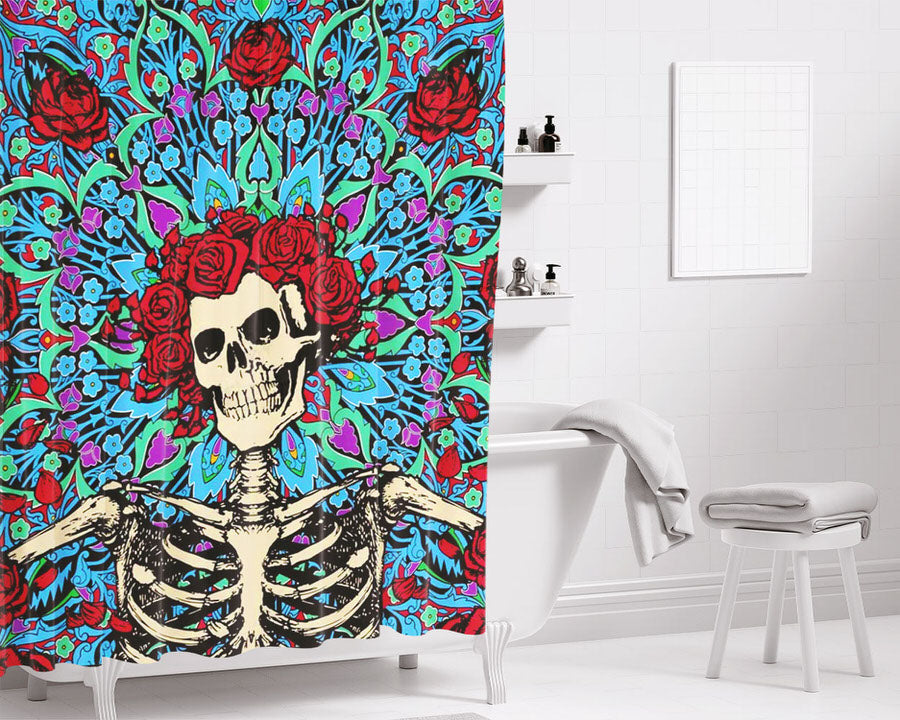 Grateful Dead Skeleton R Bathroom Shower Curtain Fabric Waterproof | 66 X 72 Inch