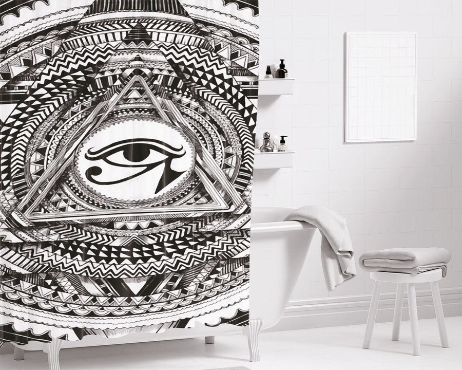 The Eyes Of Horus Sacred Geometry Alchemy Symbols Bathroom Shower Curtain Fabric Waterproof | 66 X 72 Inch