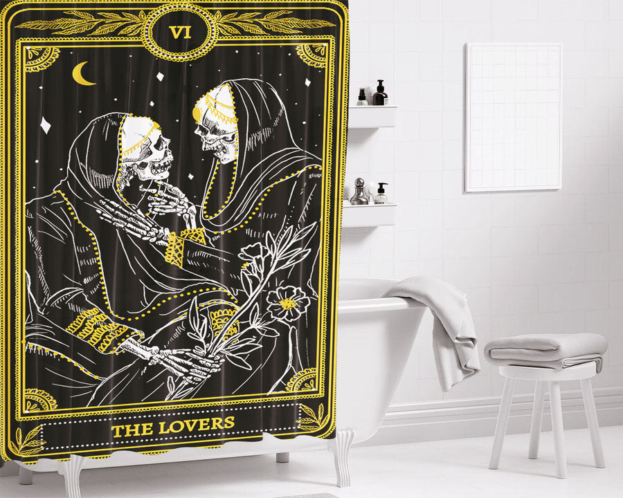 The Lover Skeleton Tarot Bathroom Shower Curtain Fabric Waterproof | 66 X 72 Inch