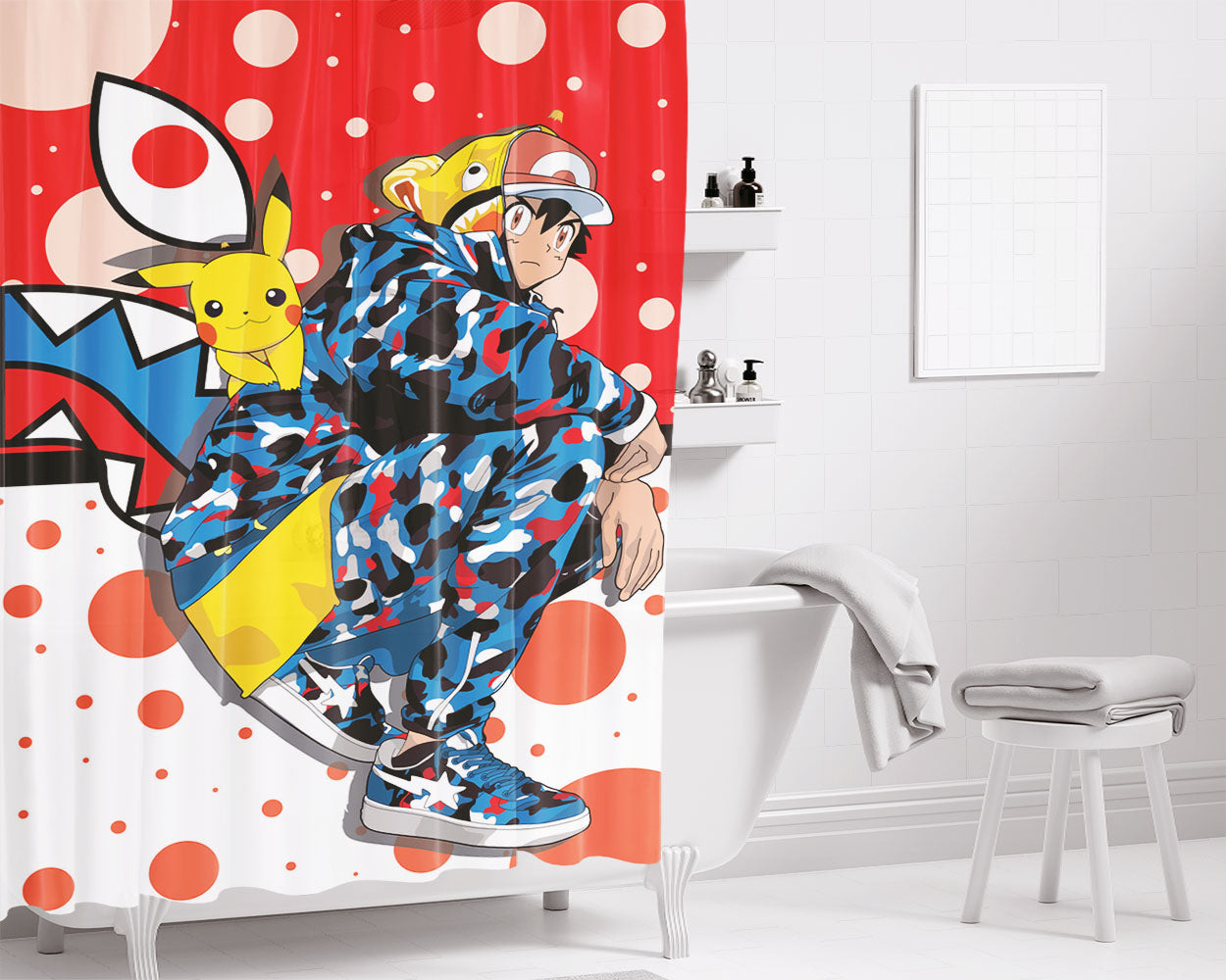 Bape Supreme Pikachu Bathroom Shower Curtain Fabric Waterproof | 66 X 72 Inch