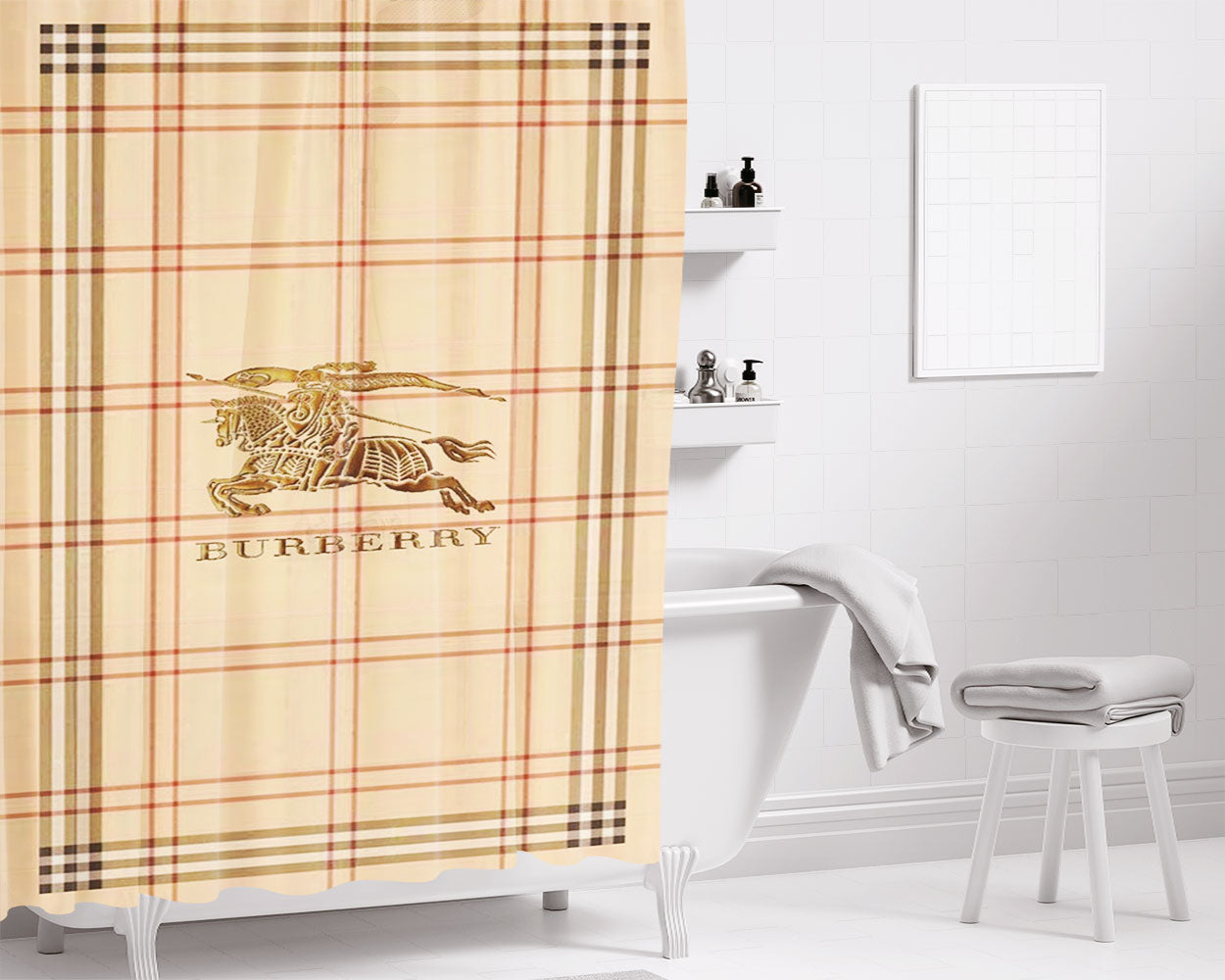 Burberry Wallpaper Bathroom Shower Curtain Fabric Waterproof | 66 X 72 Inch