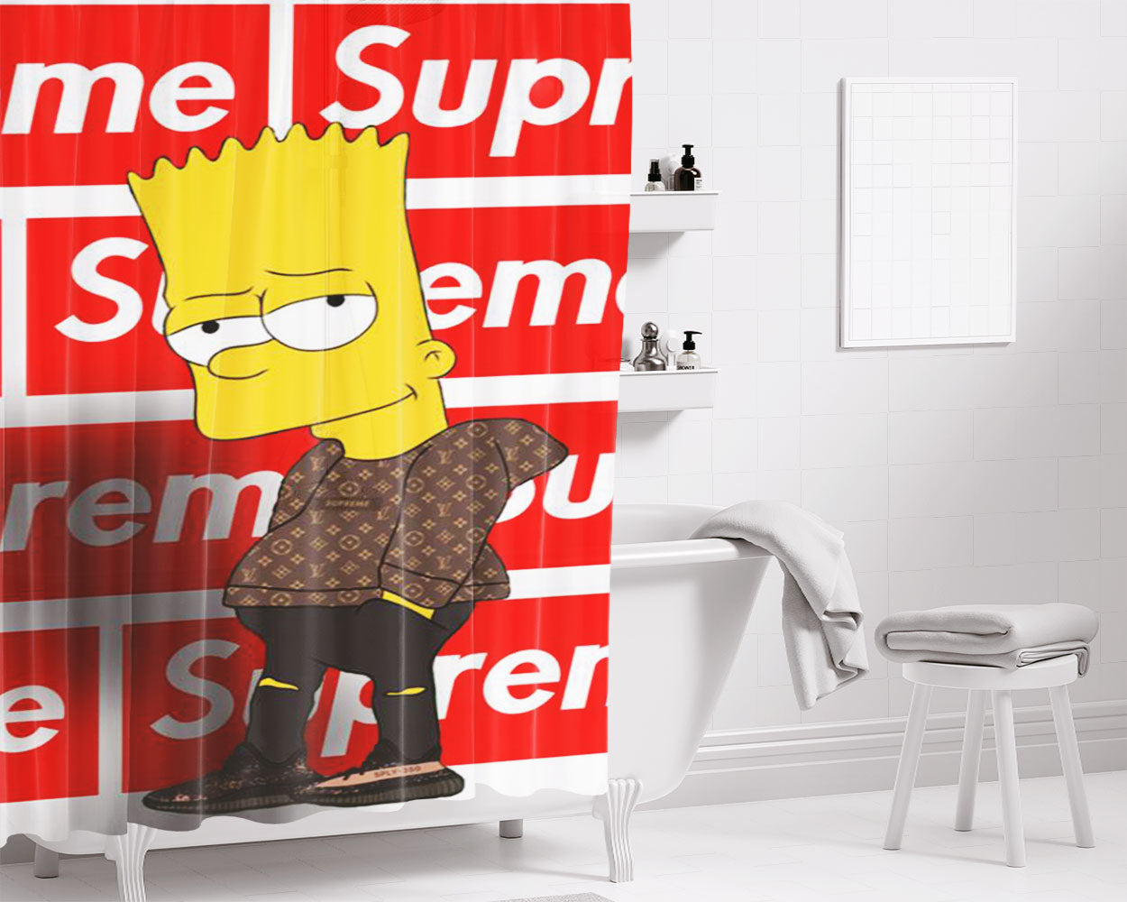 Cool Supreme Cartoon Bathroom Shower Curtain Fabric Waterproof | 66 X 72 Inch