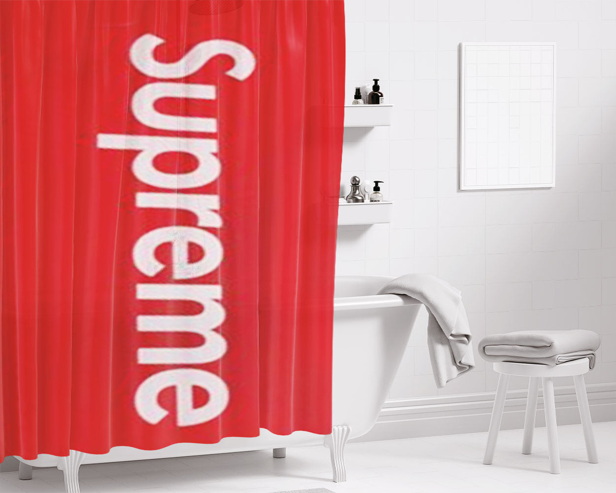 Custom Supreme Box Logo Bathroom Shower Curtain Fabric Waterproof | 66 X 72 Inch
