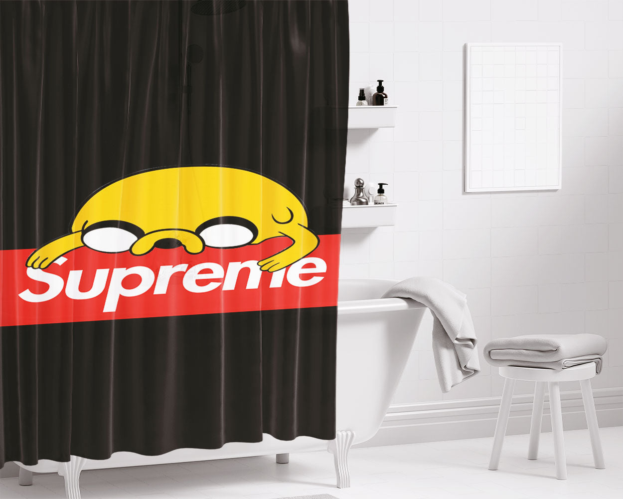 Jake The Dog Adventure Time Supreme Black Bathroom Shower Curtain Fabric Waterproof | 66 X 72 Inch
