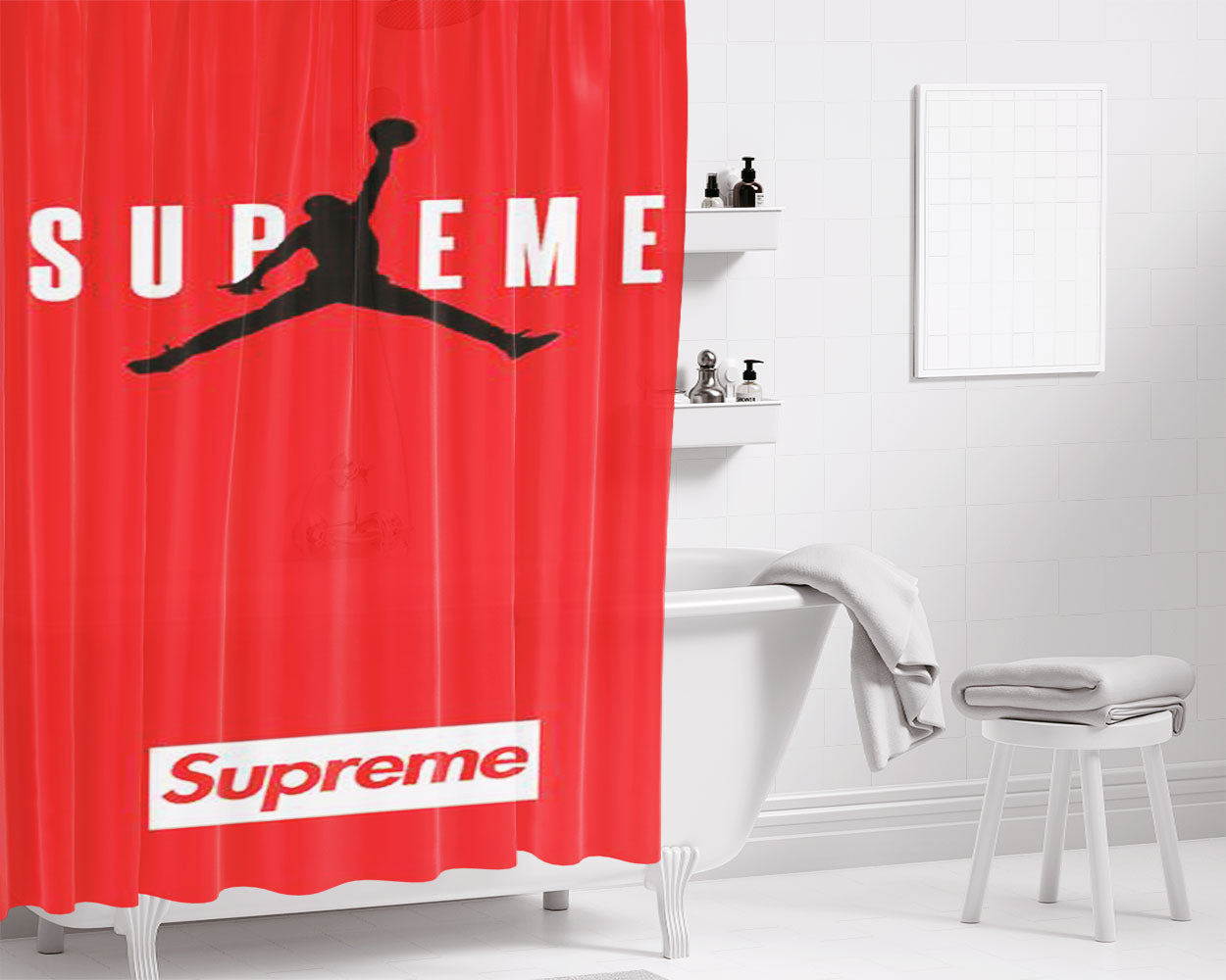Jordan Supreme Red Bathroom Shower Curtain Fabric Waterproof | 66 X 72 Inch