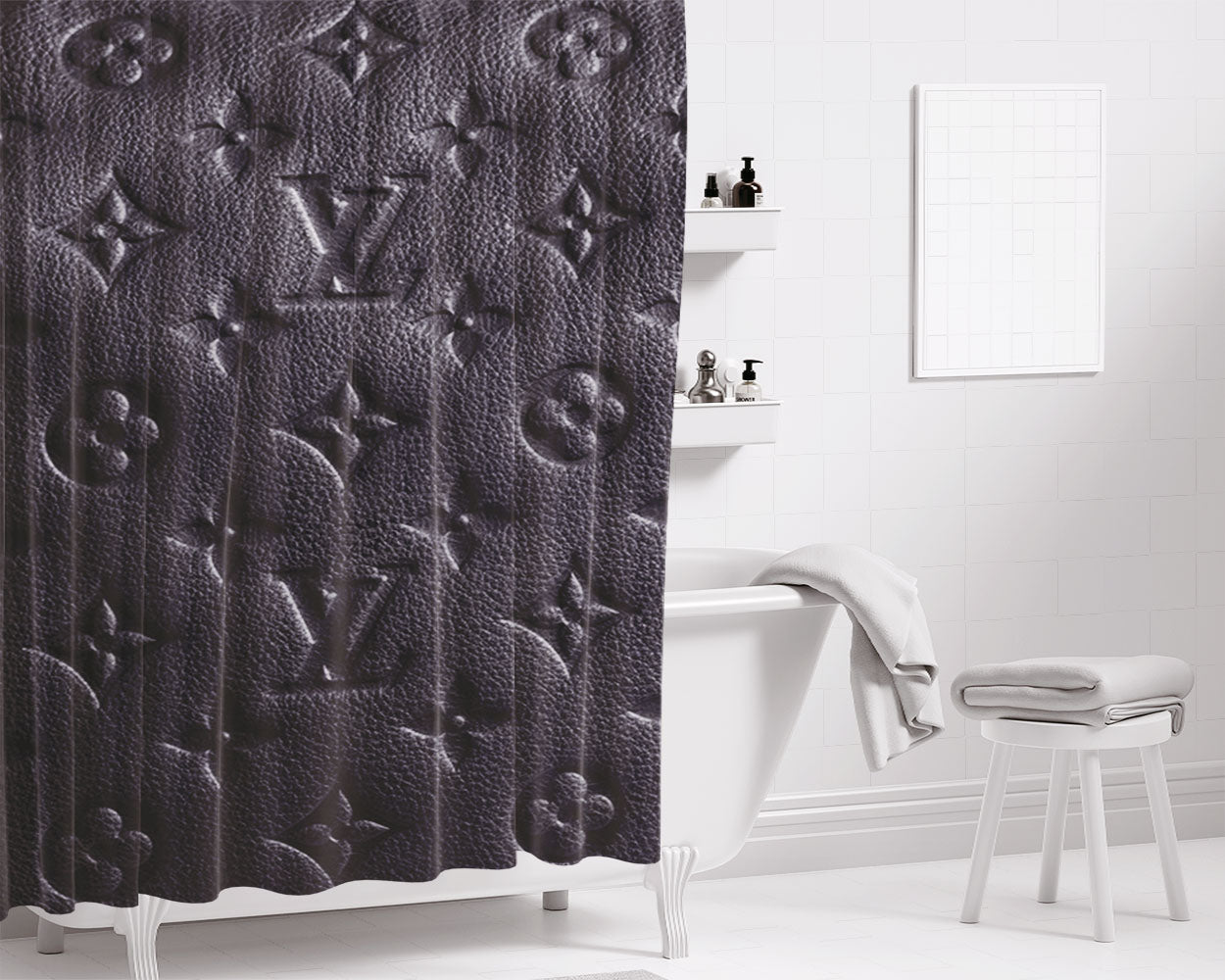Louis Vuitton Fashion Logo Gray Bathroom Shower Curtain Fabric Waterproof | 66 X 72 Inch