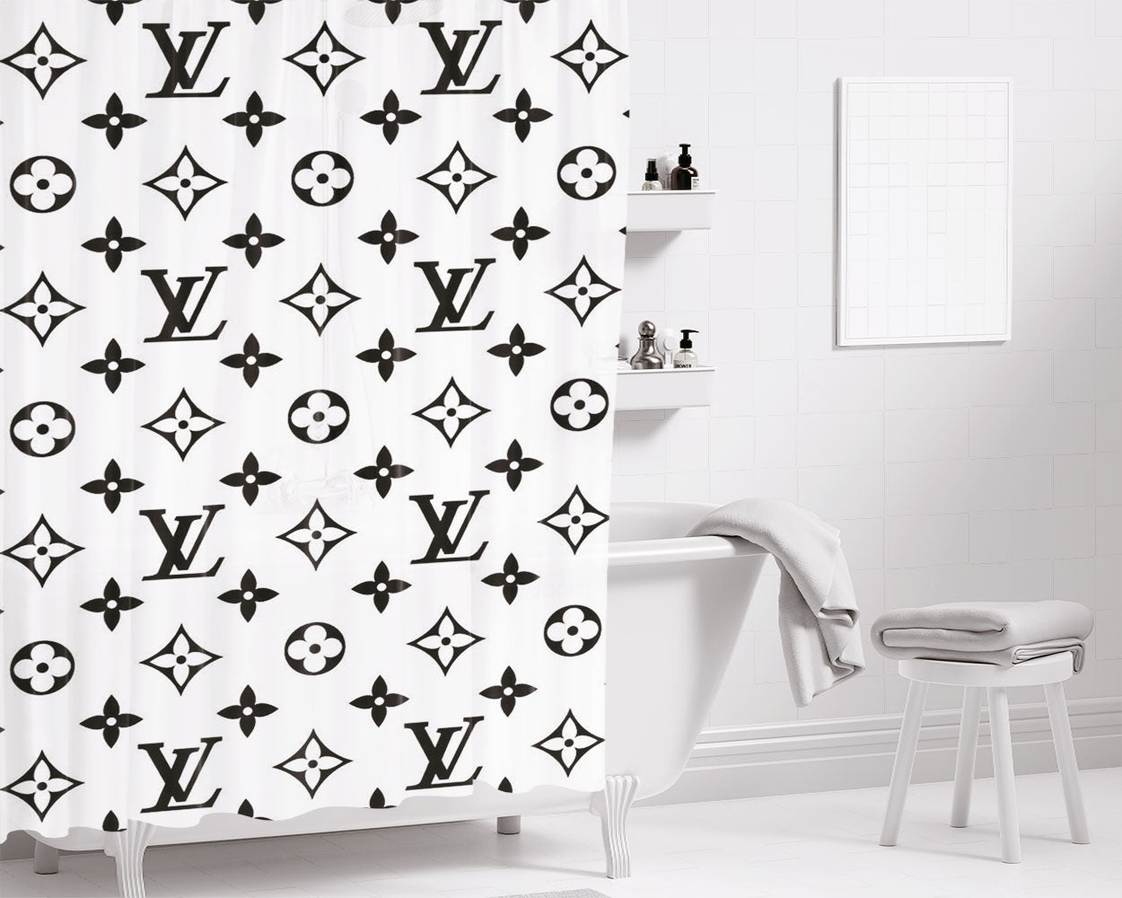 Louis Vuitton Pattern Creativ Bathroom Shower Curtain Fabric Waterproof | 66 X 72 Inch