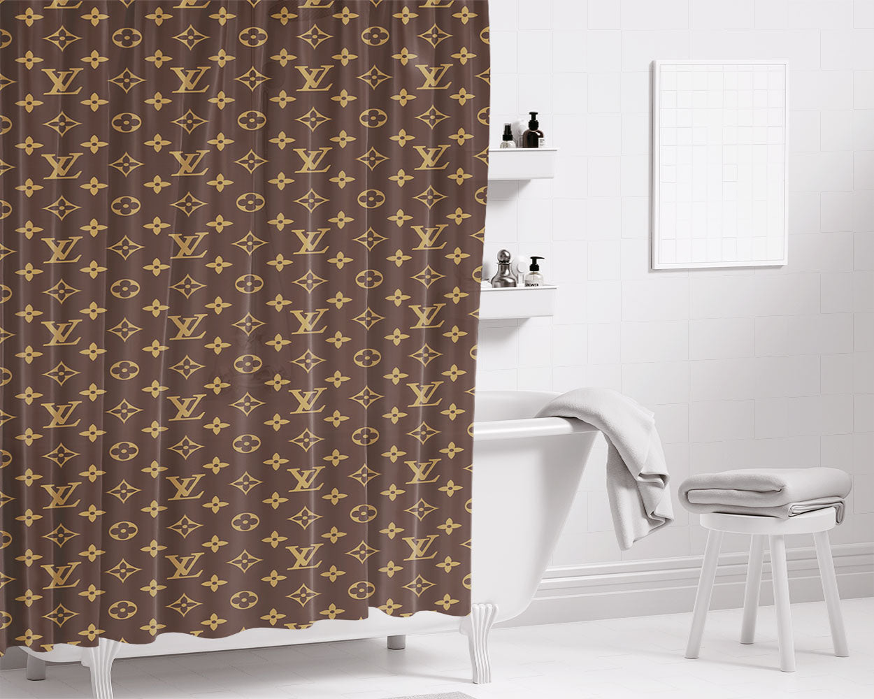 Louis Vuitton Wallp Bathroom Shower Curtain Fabric Waterproof | 66 X 72 Inch