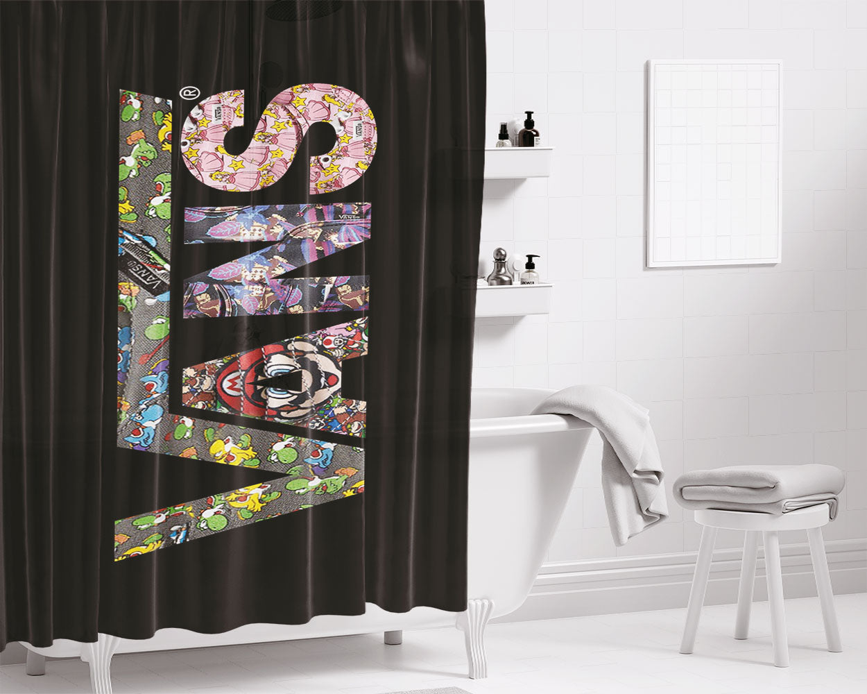Nintendo X Vans Collabs Bathroom Shower Curtain Fabric Waterproof | 66 X 72 Inch