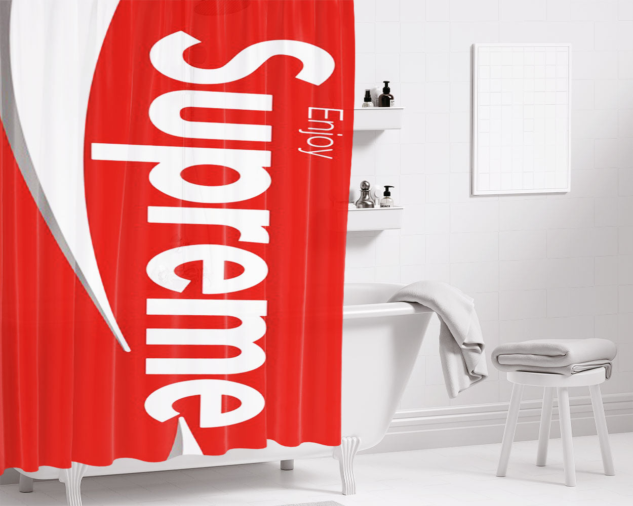 Rare Supreme Box Logo Bathroom Shower Curtain Fabric Waterproof | 66 X 72 Inch