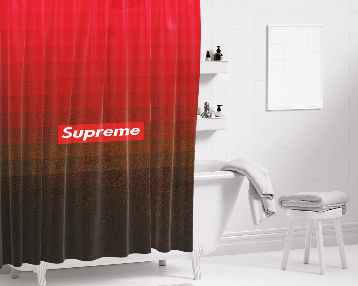 Red Supreme Bathroom Shower Curtain Fabric Waterproof | 66 X 72 Inch