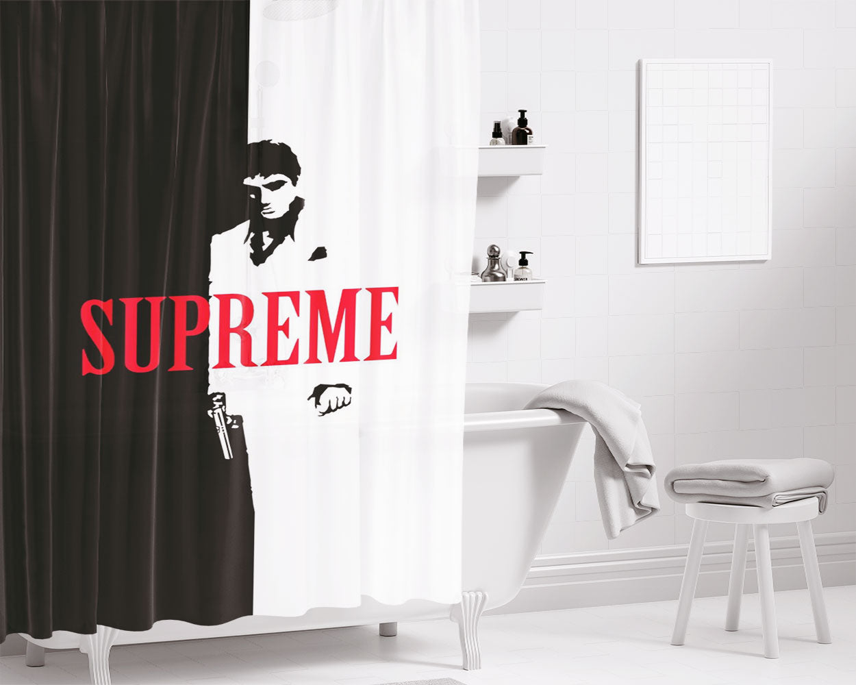 Scarface Supreme Split Bathroom Shower Curtain Fabric Waterproof | 66 X 72 Inch