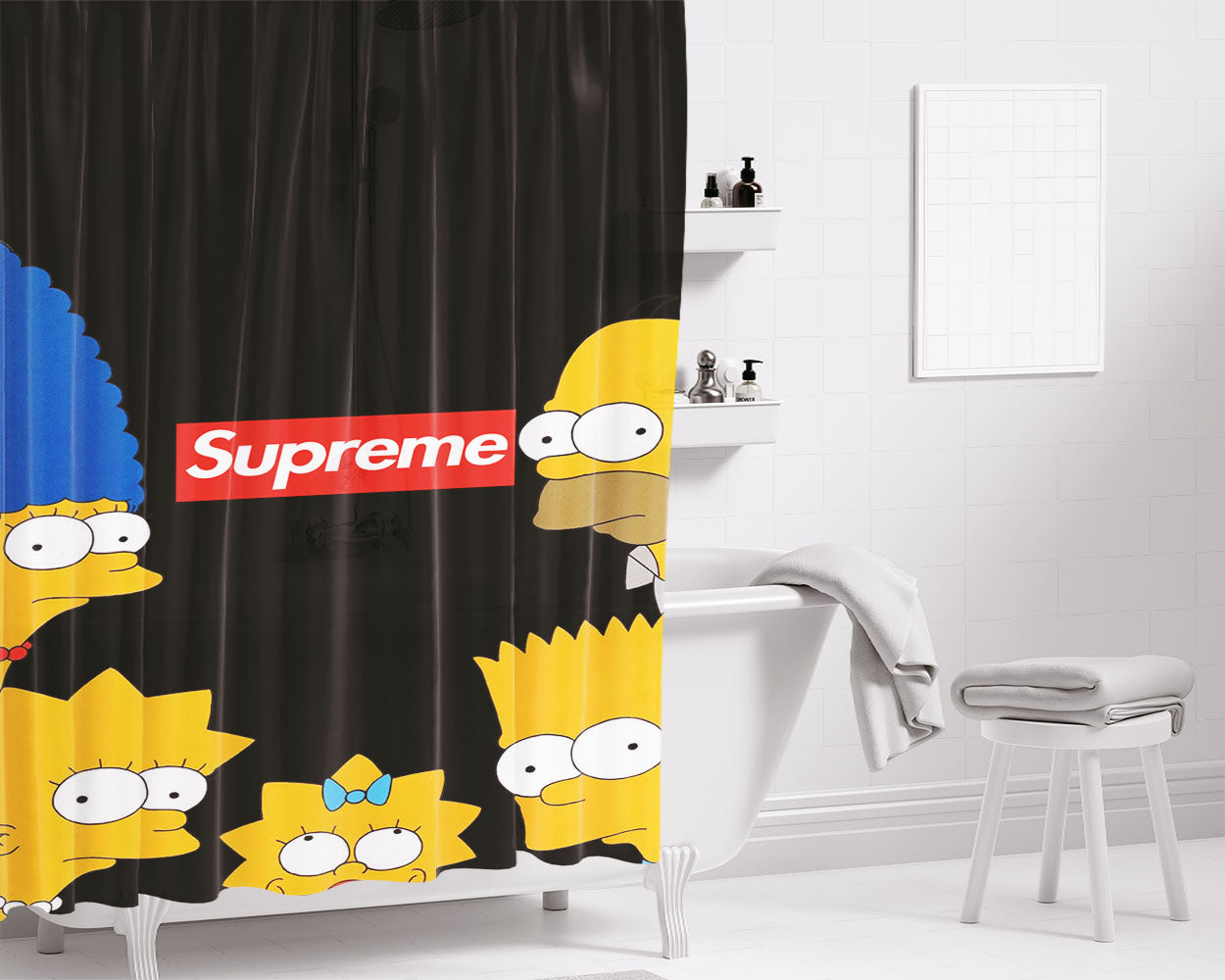 Simpson Family Supreme Black Bathroom Shower Curtain Fabric Waterproof | 66 X 72 Inch