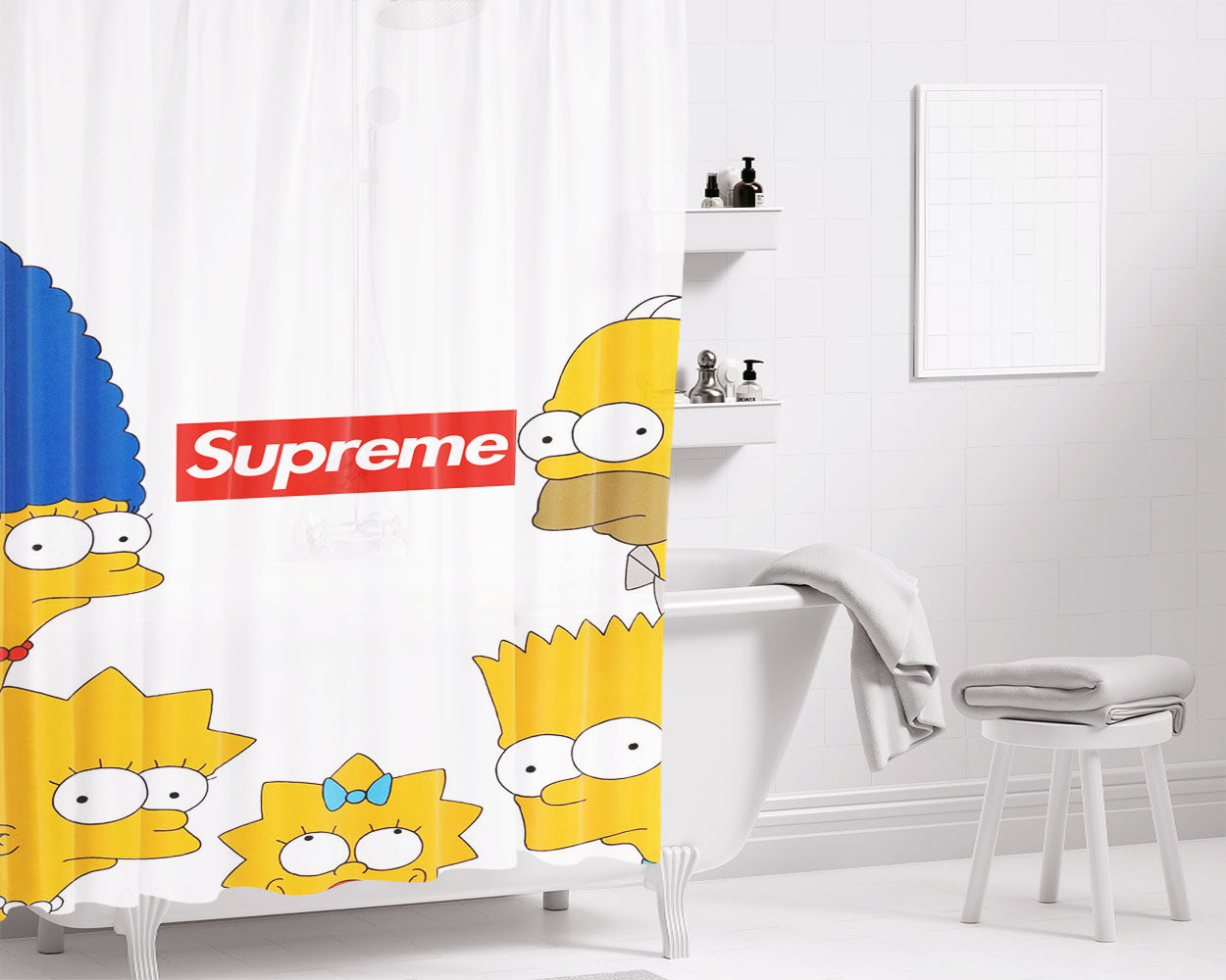 Simpson Family Supreme White Bathroom Shower Curtain Fabric Waterproof | 66 X 72 Inch