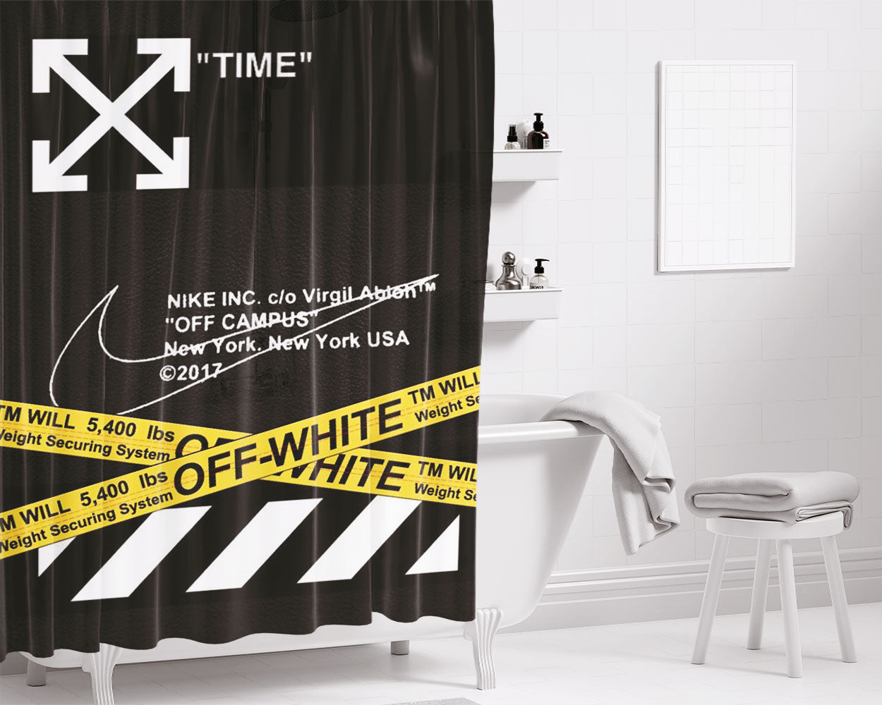 Stripe Arrow Off White New York Black Bathroom Shower Curtain Fabric Waterproof | 66 X 72 Inch
