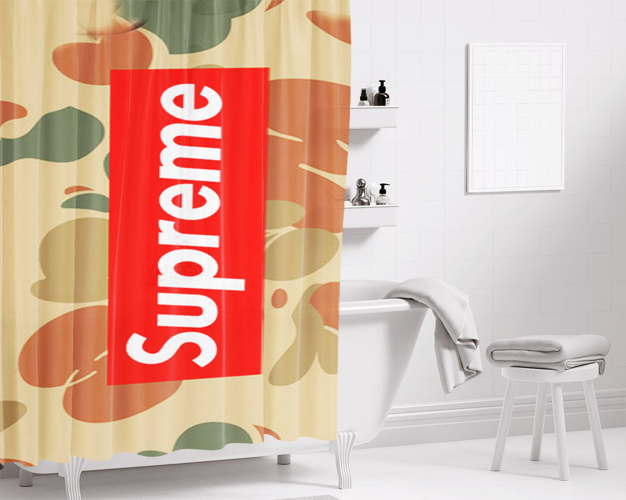 Supreme Camo Horizontal Bathroom Shower Curtain Fabric Waterproof | 66 X 72 Inch