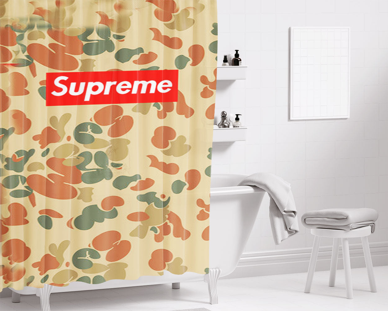 Supreme Camo Vertical Bathroom Shower Curtain Fabric Waterproof | 66 X 72 Inch